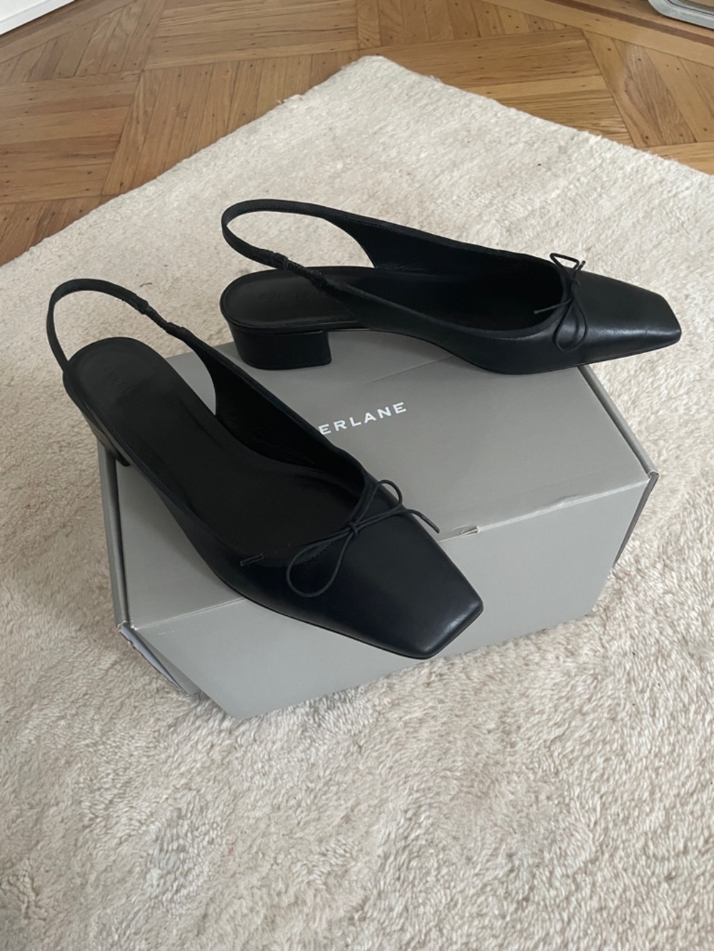 New Everlane Black Leather Ballet Slingback Square-Toe Mules 10.5 Flats NWT